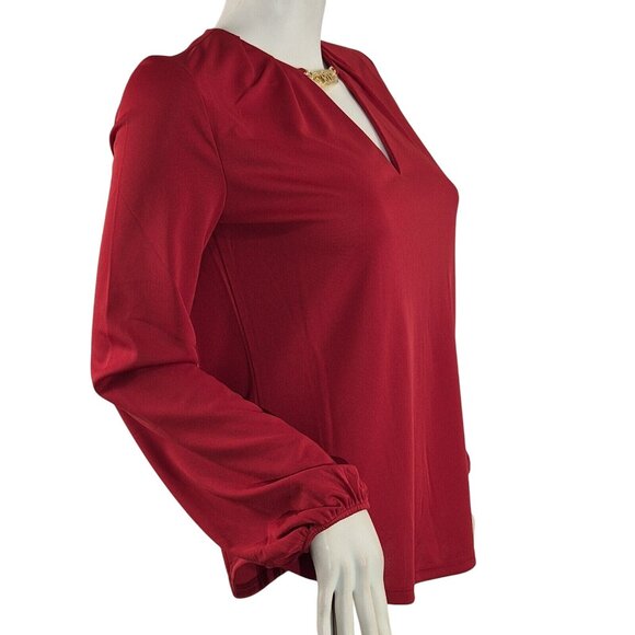 Lauren Ralph Lauren Women's Blouse Size 2X Logo Trim Jersey Red Long Sleeve (42) - Picture 2 of 11